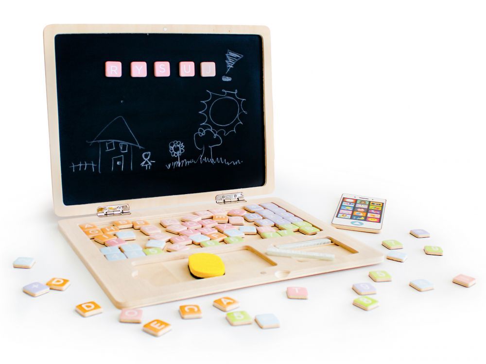 Houten speelgoed laptop met telefoon – afbeelding 3