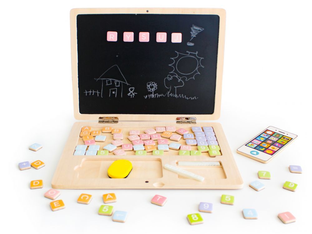 Houten speelgoed laptop met telefoon – afbeelding 4