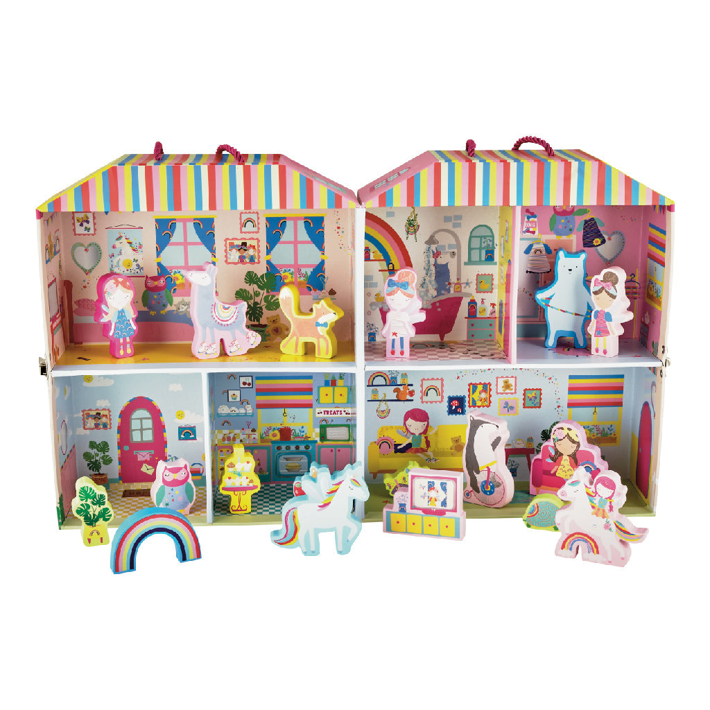 Speeldoos regenboogfee met houten figuren