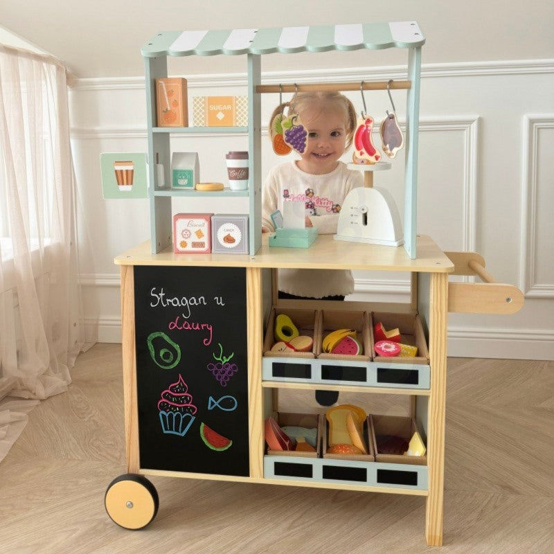 Houten speelgoed winkel – foodtruck marktkraam 73-delig – afbeelding 17