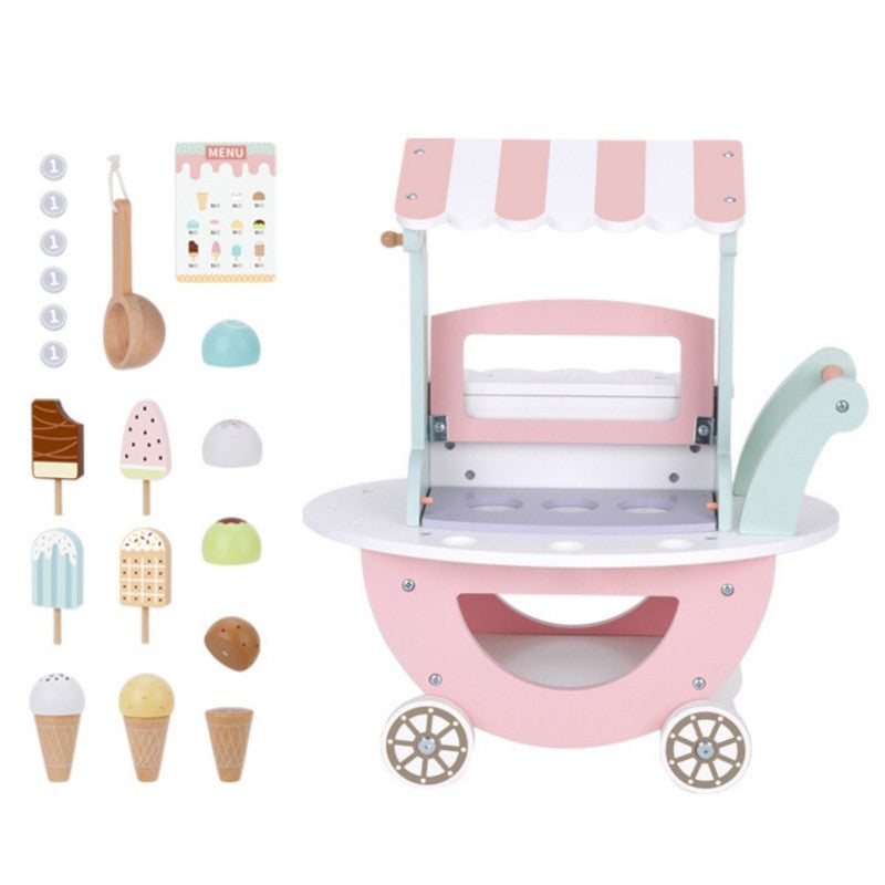 Houten speelgoed winkel – ijscokar 3-in-1 pastel – afbeelding 4