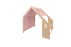 Houten speelhuisje naturel met roze dak – afbeelding 3
