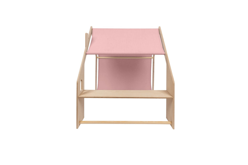 Houten speelhuisje naturel met roze dak – afbeelding 5