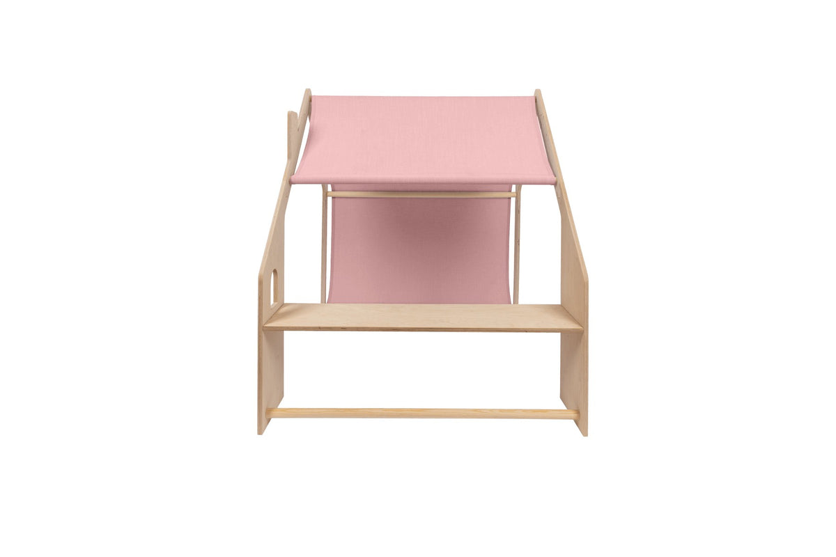 Houten speelhuisje naturel met roze dak – afbeelding 5