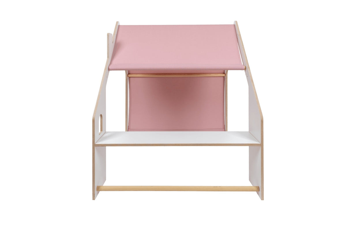 Houten speelhuisje wit – dak roze – afbeelding 3