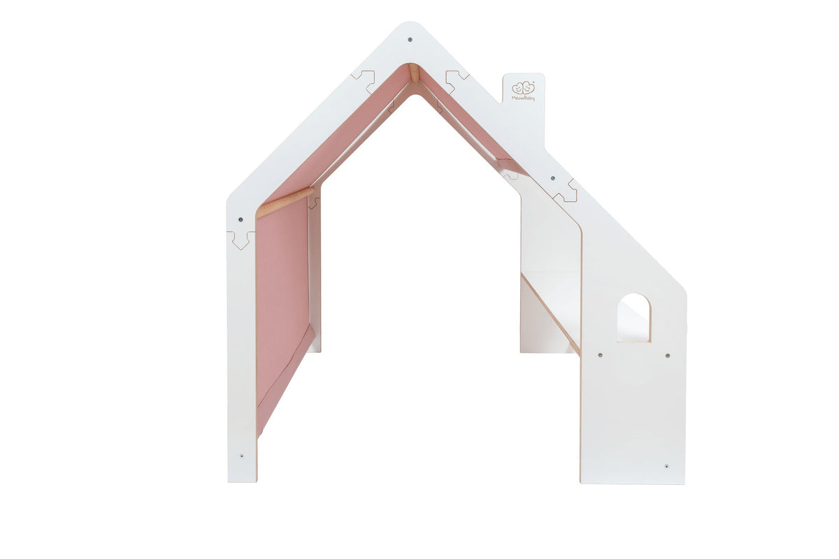 Houten speelhuisje wit – dak roze – afbeelding 4