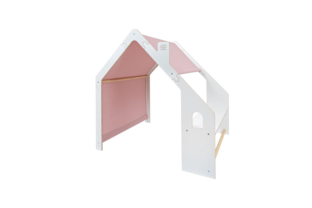 Houten speelhuisje wit – dak roze – afbeelding 5