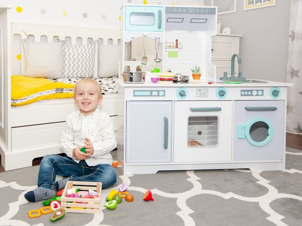 Houten speelkeuken groot met wasmachine en accessoires – afbeelding 2