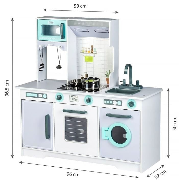 Houten speelkeuken groot met wasmachine en accessoires – afbeelding 3