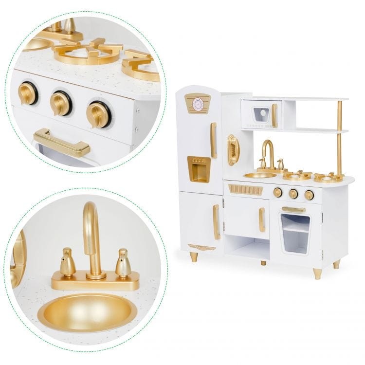 Houten speelkeuken groot wit met goud – afbeelding 10