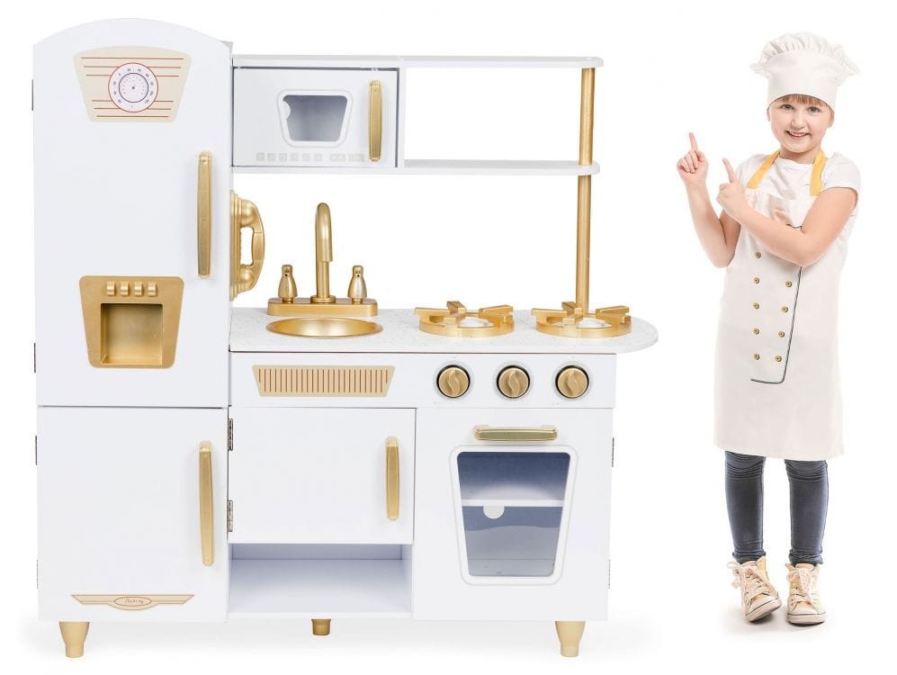 Houten speelkeuken groot wit met goud – afbeelding 3