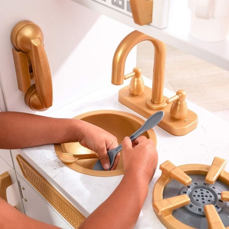 Houten speelkeuken groot wit met goud – afbeelding 5