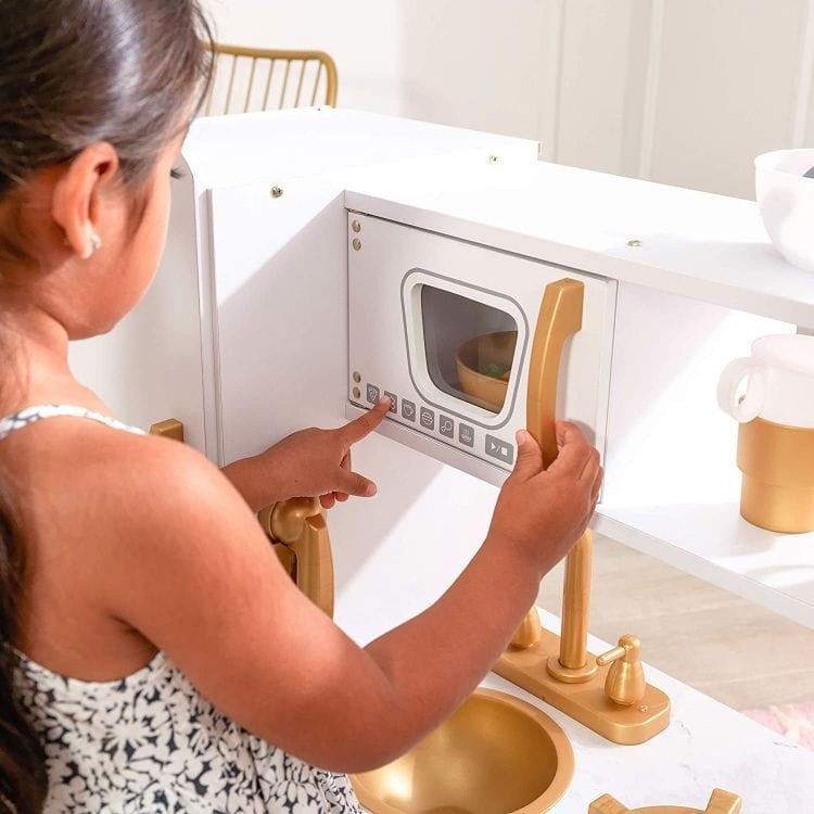 Houten speelkeuken groot wit met goud – afbeelding 6