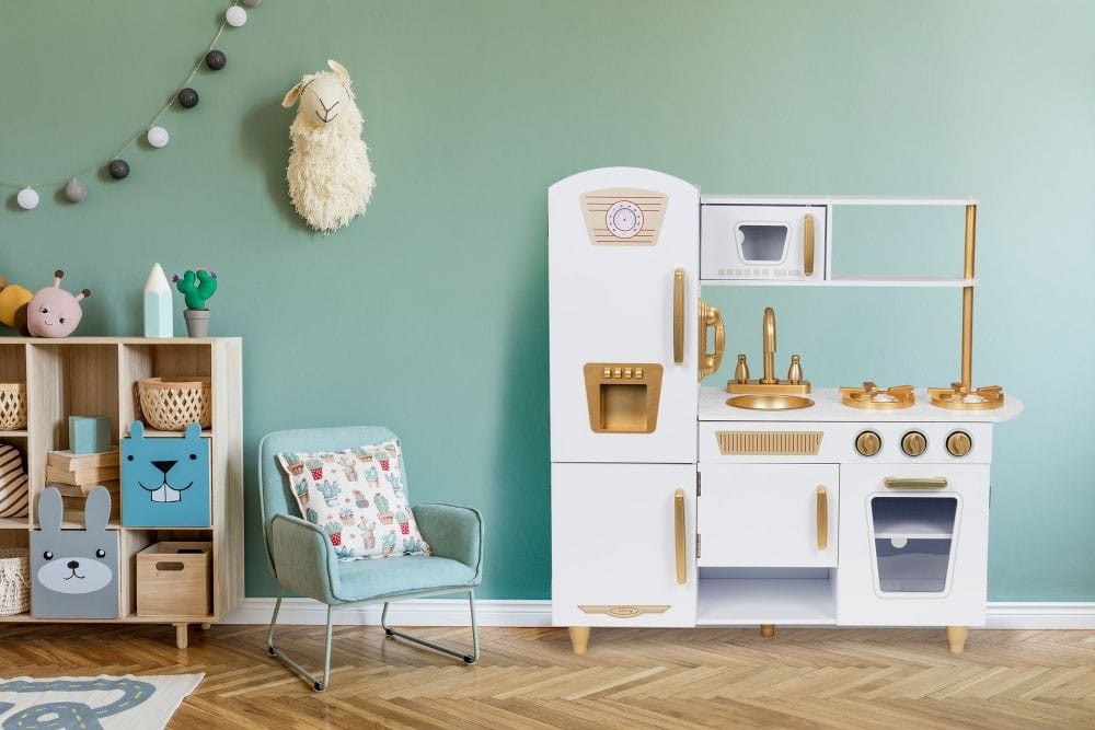 Houten speelkeuken groot wit met goud – afbeelding 7