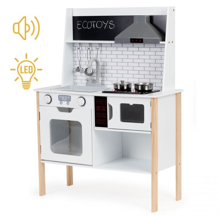 Houten speelkeuken met geluid, licht en afzuigkap