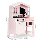 Houten speelkeuken roze met oven, magnetron en accessoires – afbeelding 3
