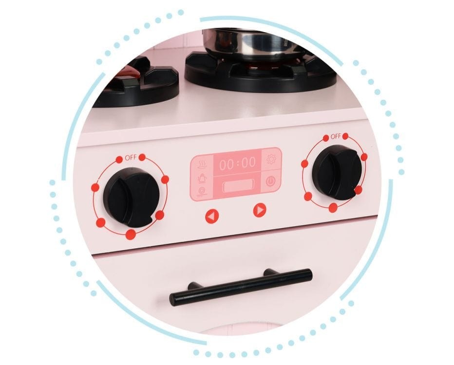 Houten speelkeuken roze met oven, magnetron en accessoires – afbeelding 4