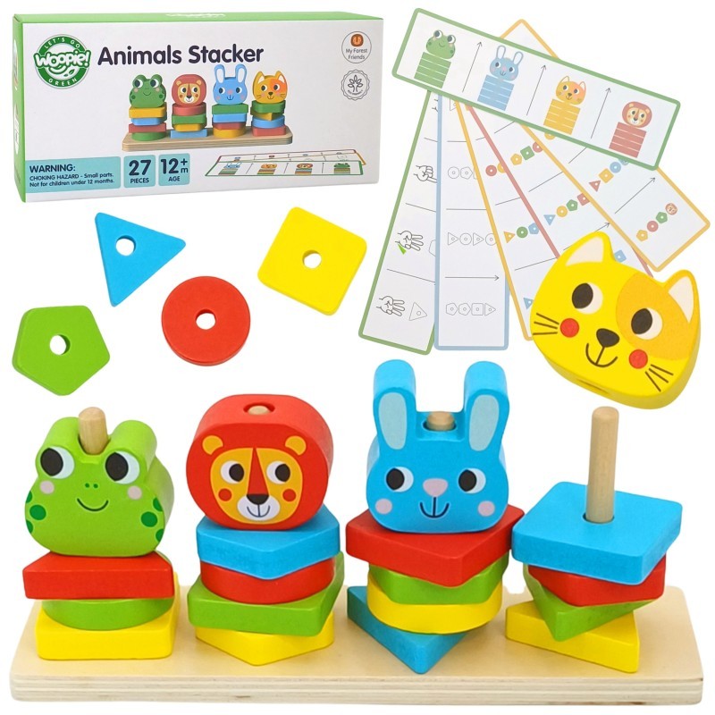 Houten stapelpuzzel met dieren – montessori sorteerspel – afbeelding 2