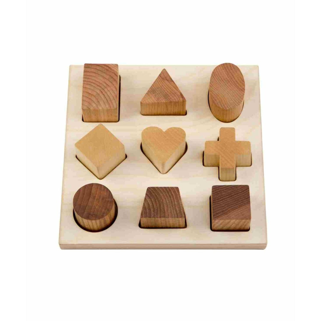 Houten vormenstoof naturel – sorteerbord met 9 blokken