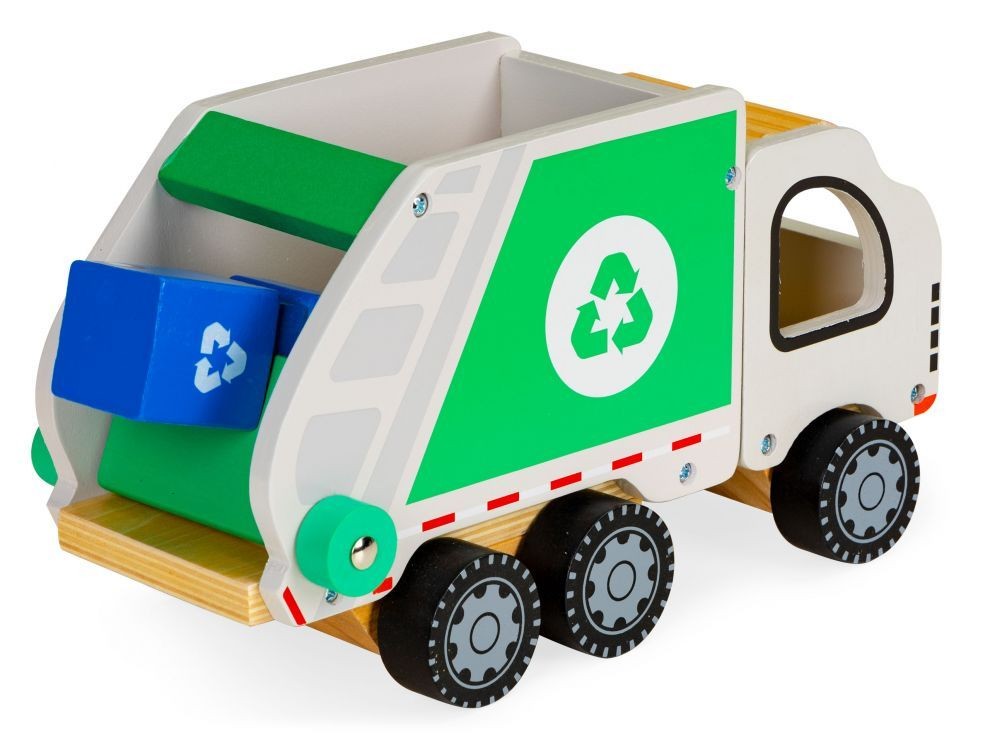 Houten vuilniswagen met twee poppetjes – afbeelding 2