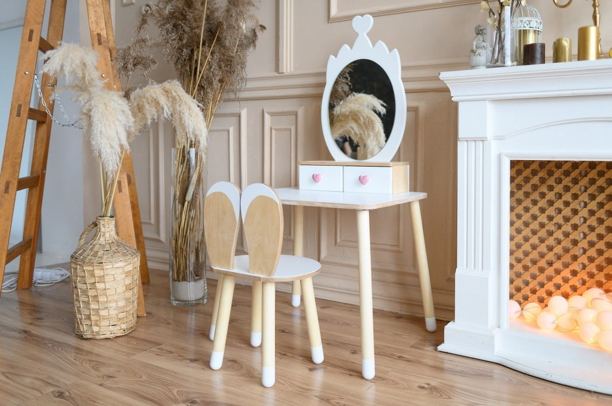 Kaptafel kind met spiegel en stoel – kroon