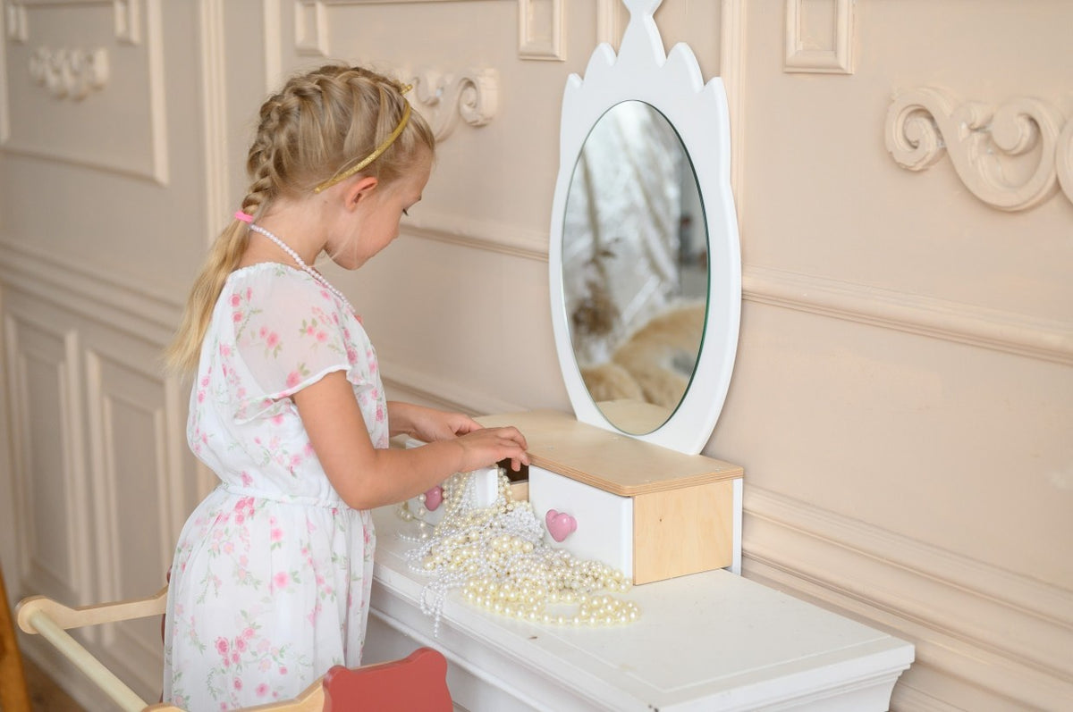 Kaptafel kind met spiegel en stoel – kroon – afbeelding 3