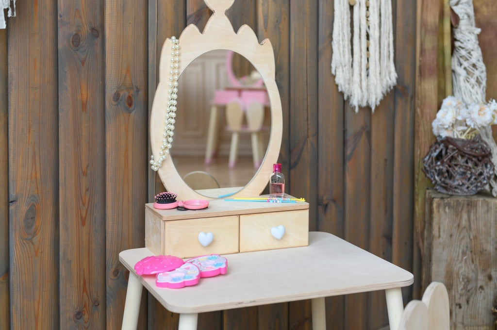 Kaptafel kind met spiegel en stoel – kroon – afbeelding 9
