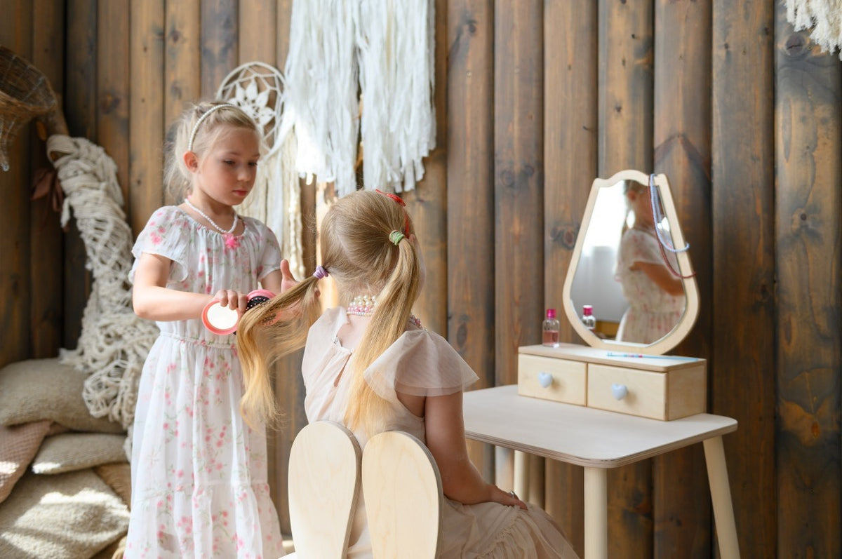 Kaptafel kind met spiegel en stoel – tulp – afbeelding 2
