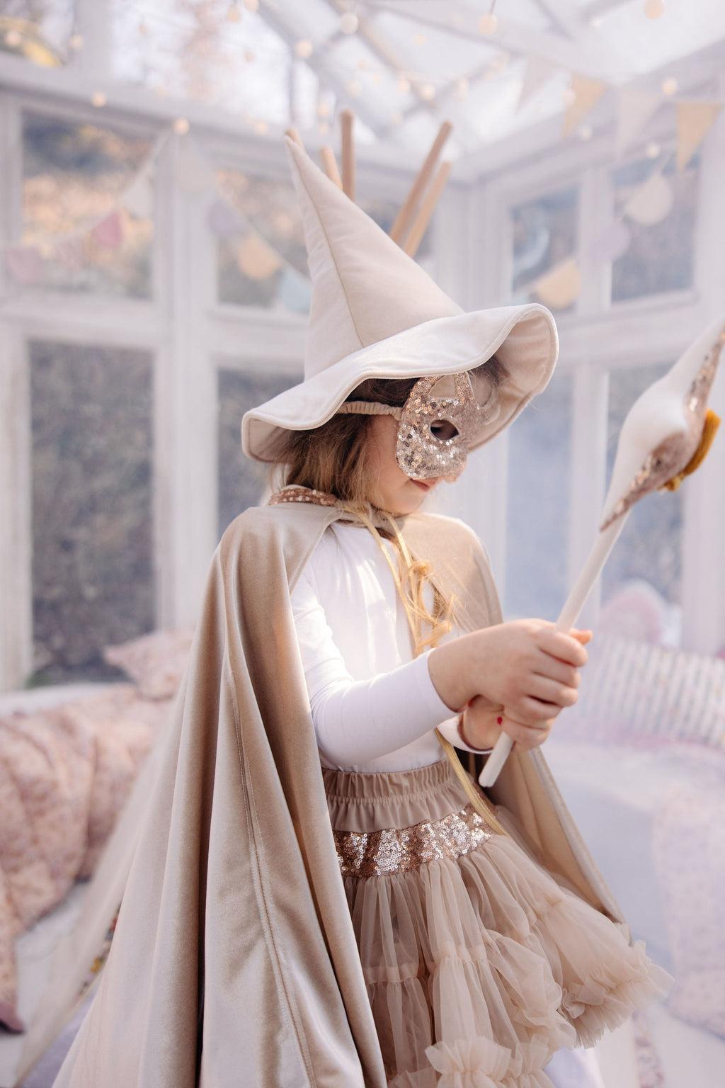 Kattenmasker voor kinderen pailletten roségoud – afbeelding 3