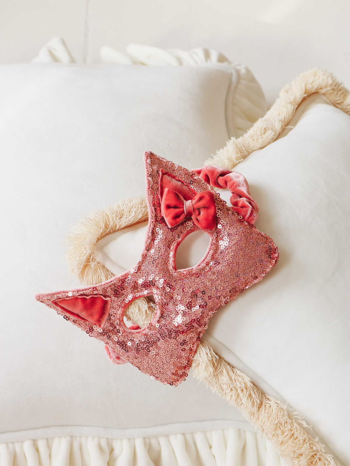 Kattenmasker voor kinderen pailletten roze – afbeelding 3