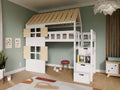 Kinderbed huisje COTTAGE – halfhoogslaper met opbergtrap 90x200