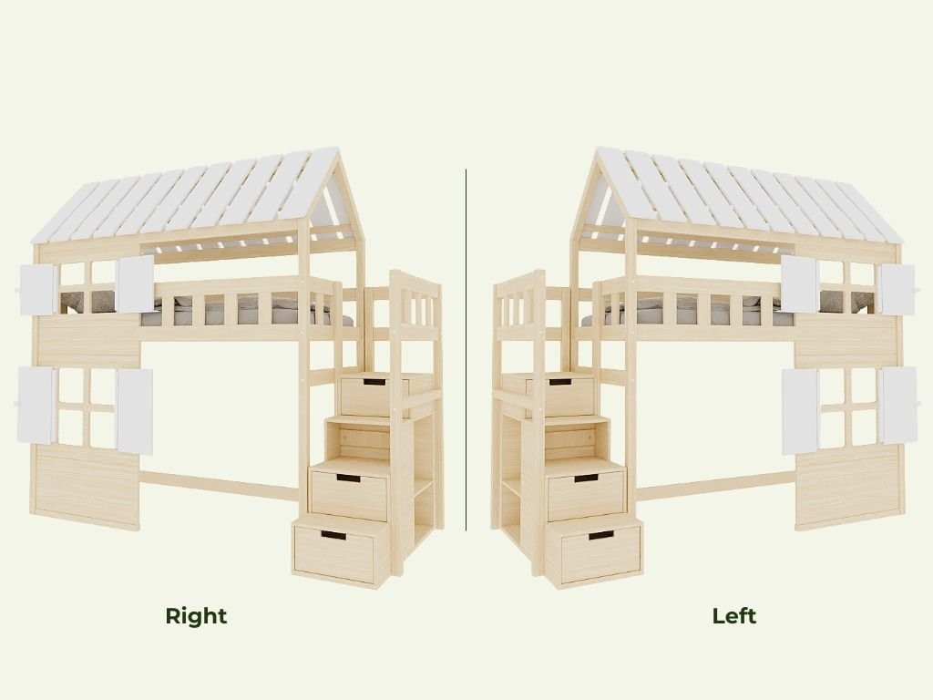 Kinderbed huisje COTTAGE – halfhoogslaper met opbergtrap 90x200 – afbeelding 3
