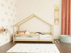 Kinderbed huisje LUCKY met voordak en hekje – 80-90 cm breed – afbeelding 2