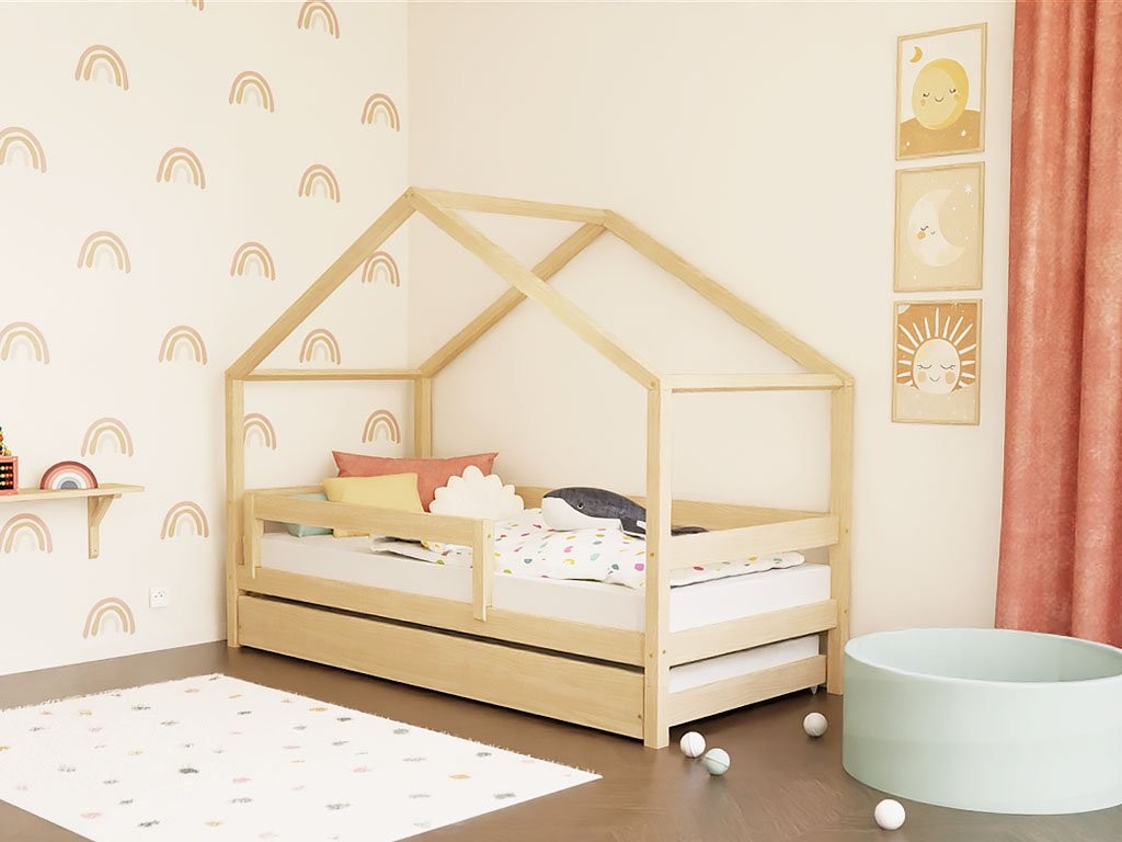 Kinderbed huisje LUCKY met voordak en hekje – 80-90 cm breed – afbeelding 6