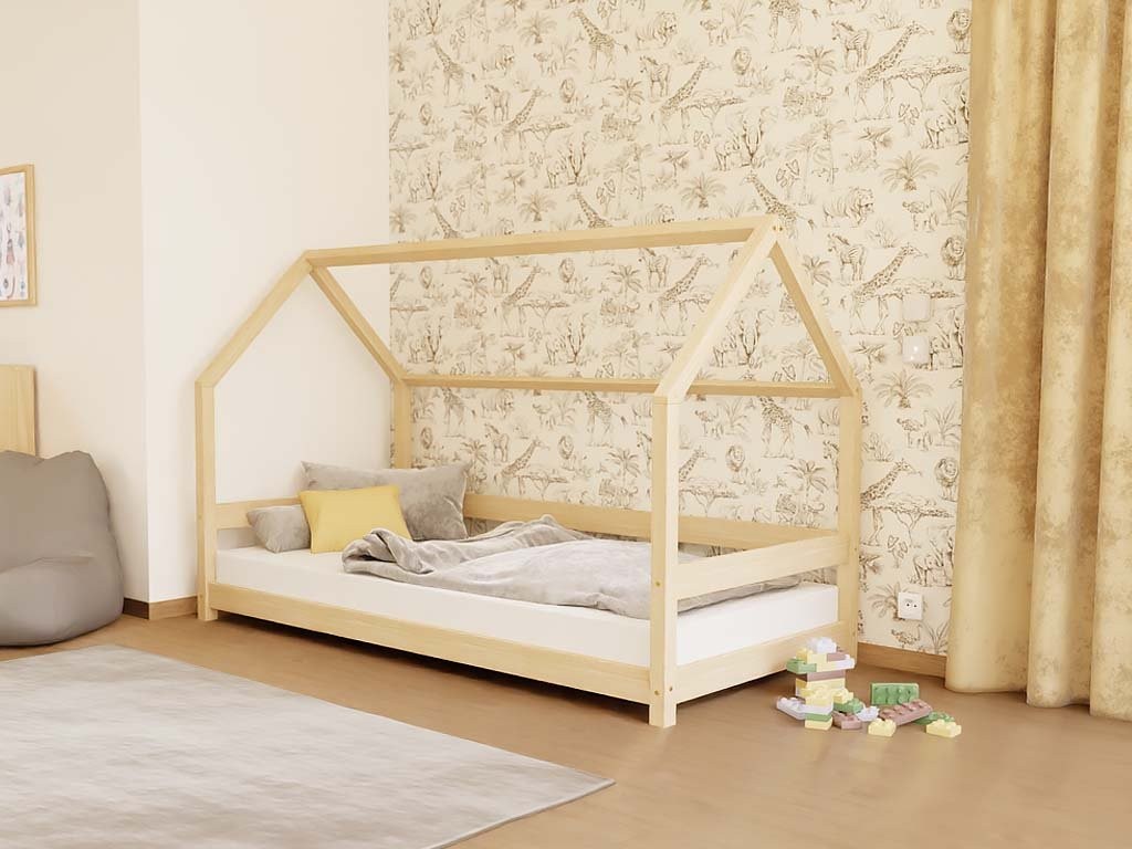 Kinderbed huisje LUCKY met zijdak en hekje – 80 cm breed – afbeelding 2