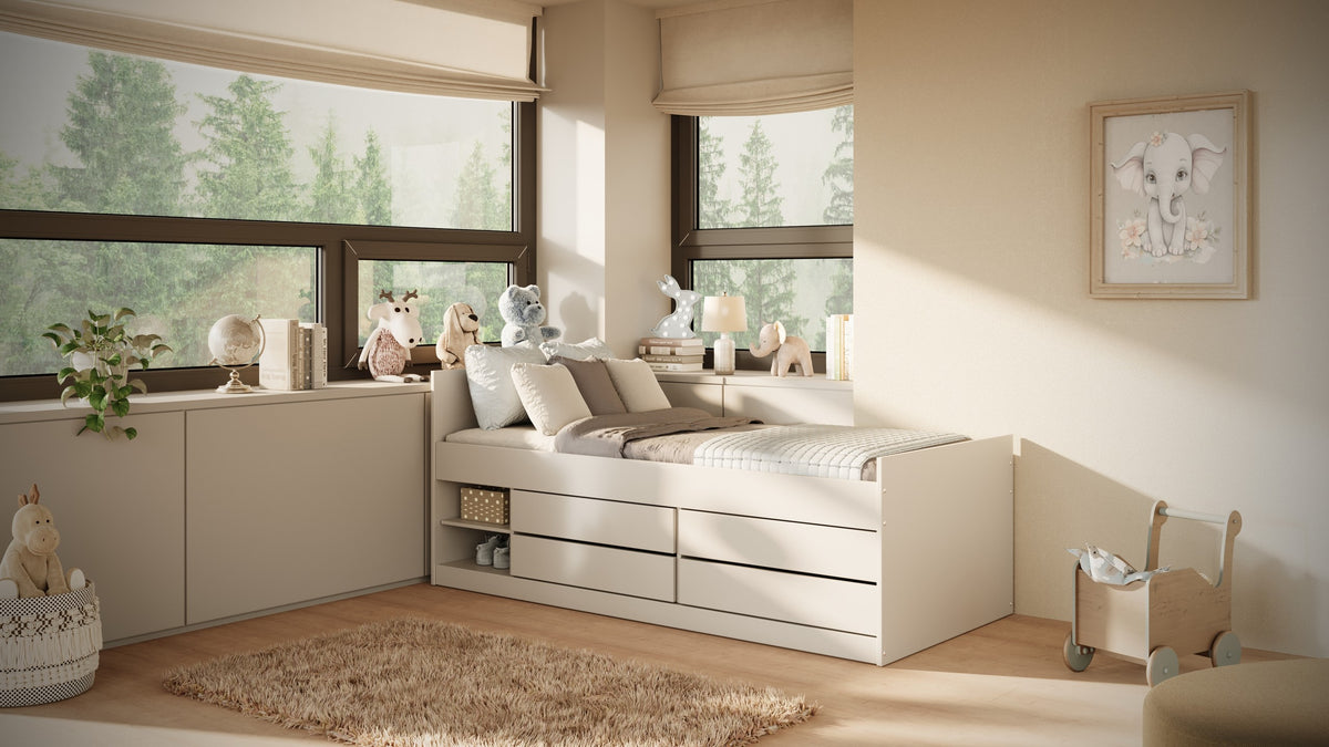 Kinderbed Leon wit met laden en schappen