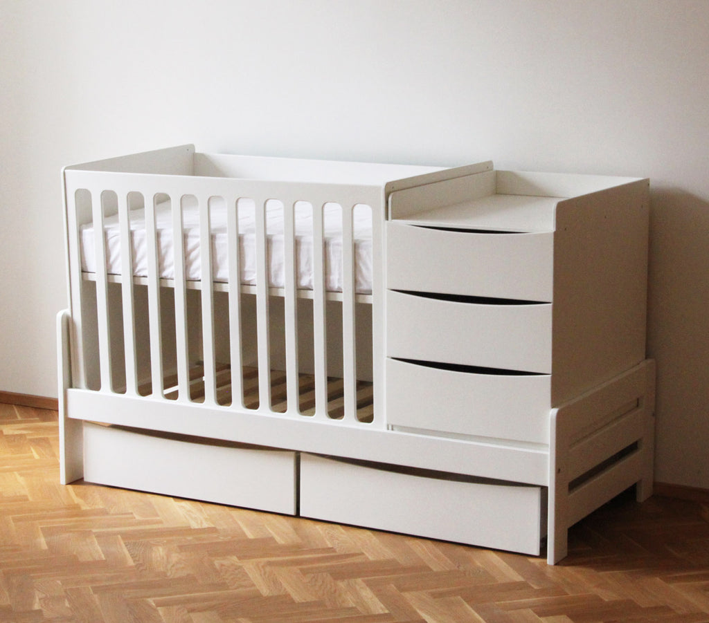 Kinderbed Smart – meegroeibed met commode en bureau wit