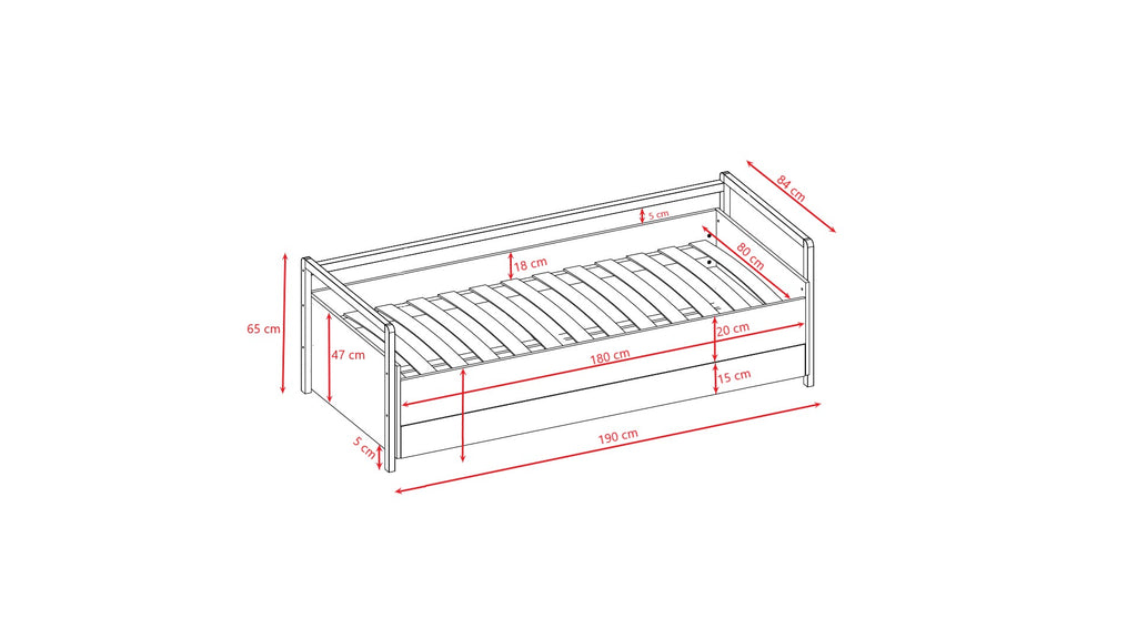 Kinderbed Victor wit – bedbank met lade – afbeelding 6