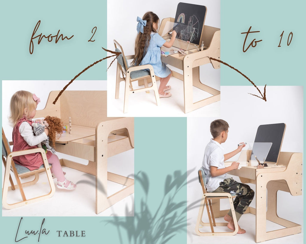 Kinderbureau Luula – multisensorische knutseltafel verstelbaar – afbeelding 13