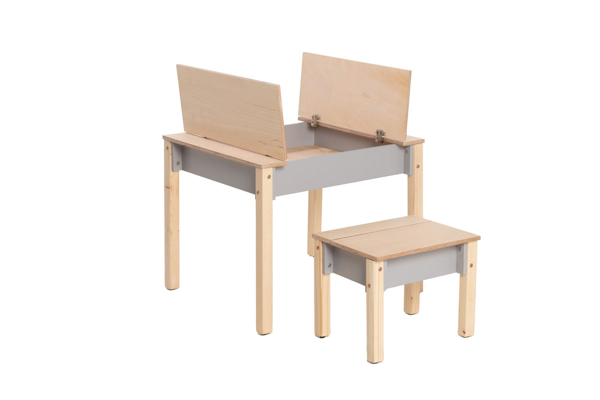Kindertafel en stoel met opbergruimte van hout – afbeelding 3