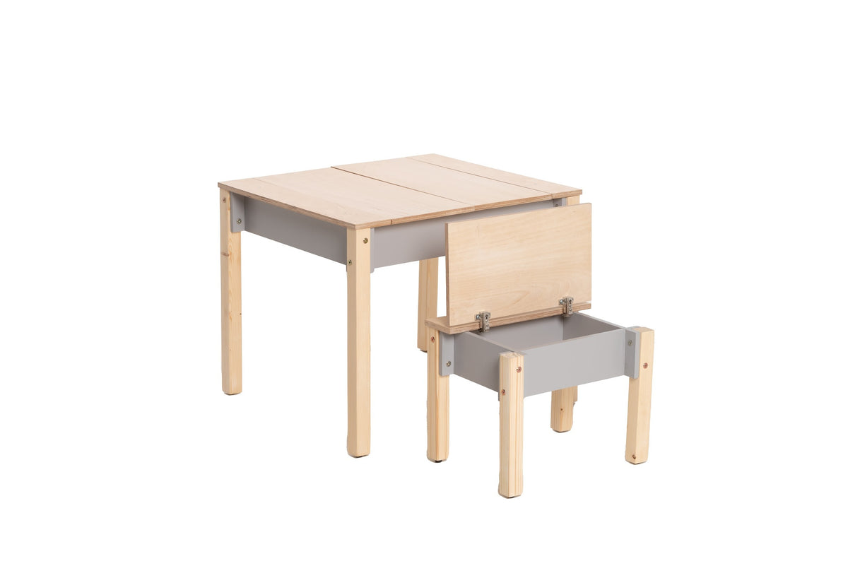 Kindertafel en stoel met opbergruimte van hout – afbeelding 4