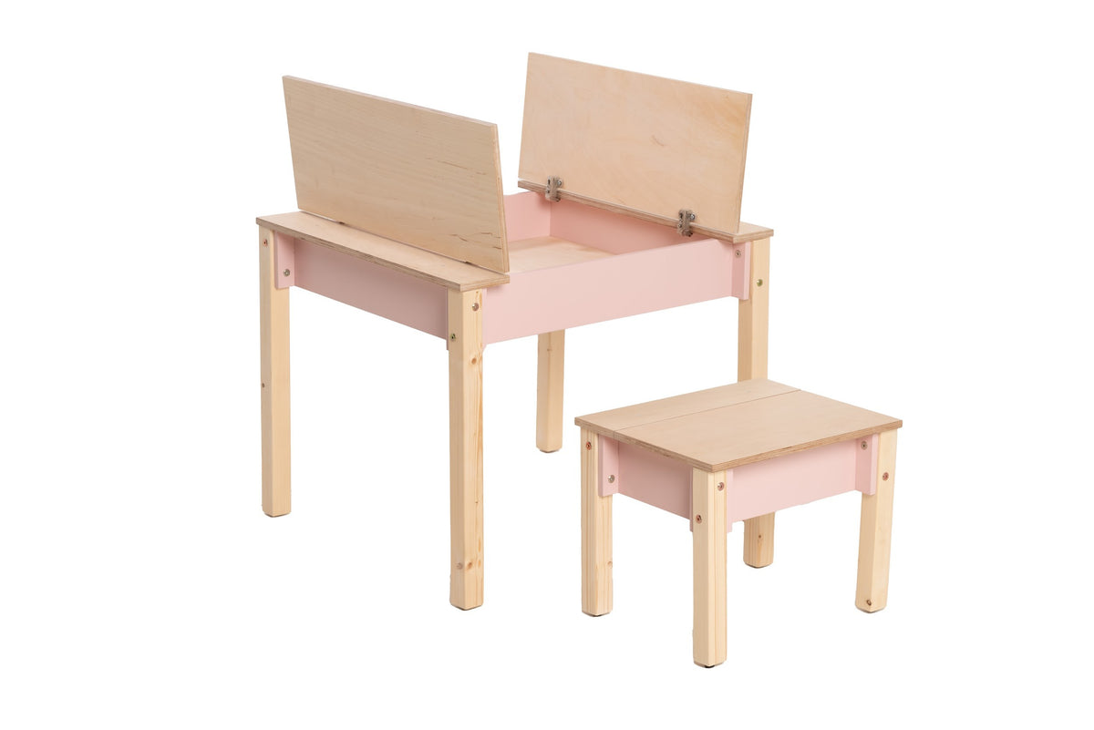 Kindertafel en stoel met opbergruimte van hout – afbeelding 5