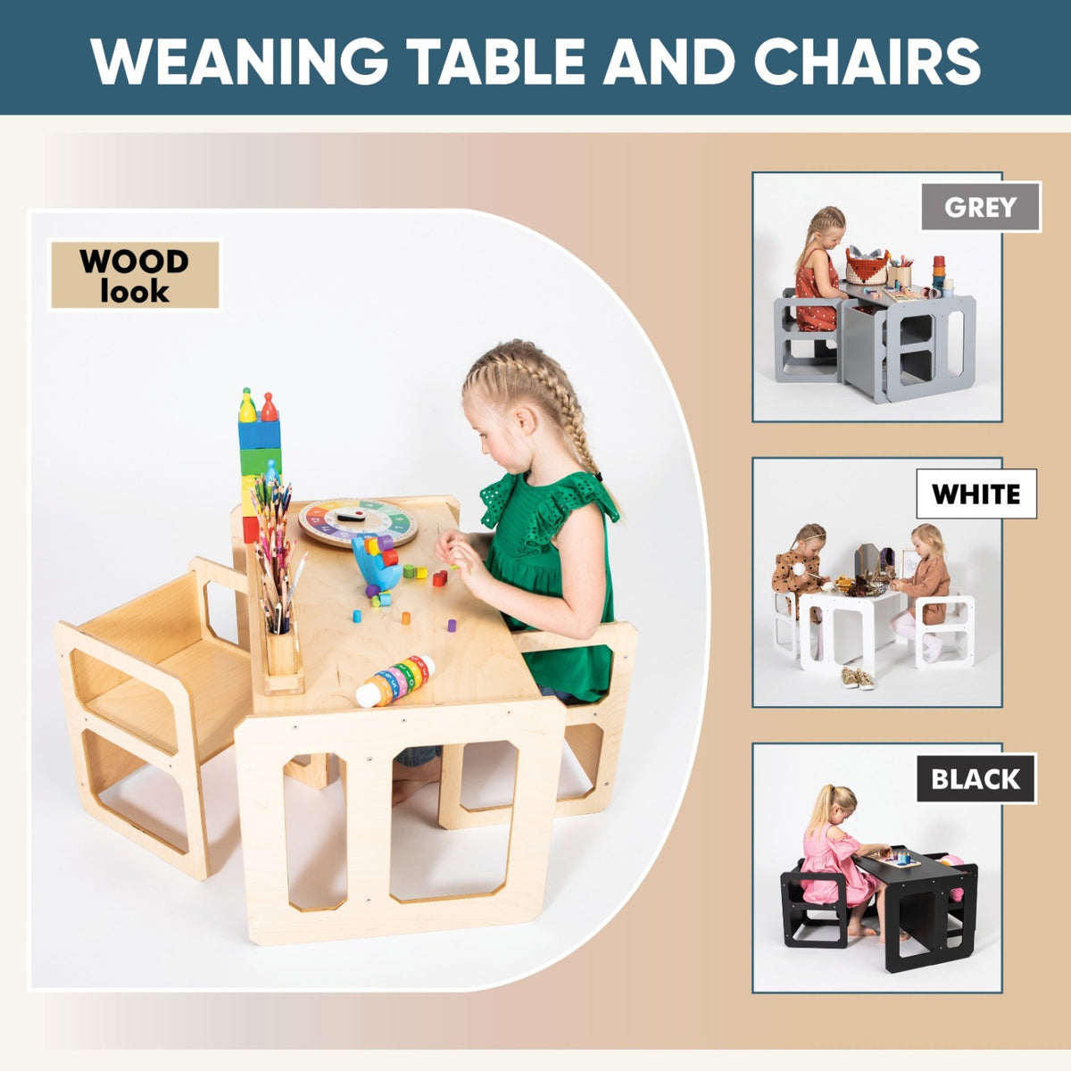 Kindertafel en stoel Montessori – met 2 stoelen – afbeelding 12