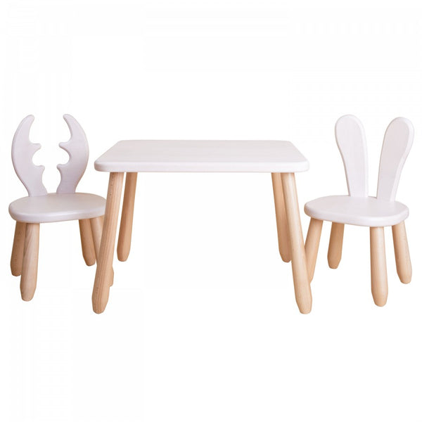 Kindertafel met 2 Stoeltjes Hert en Konijn