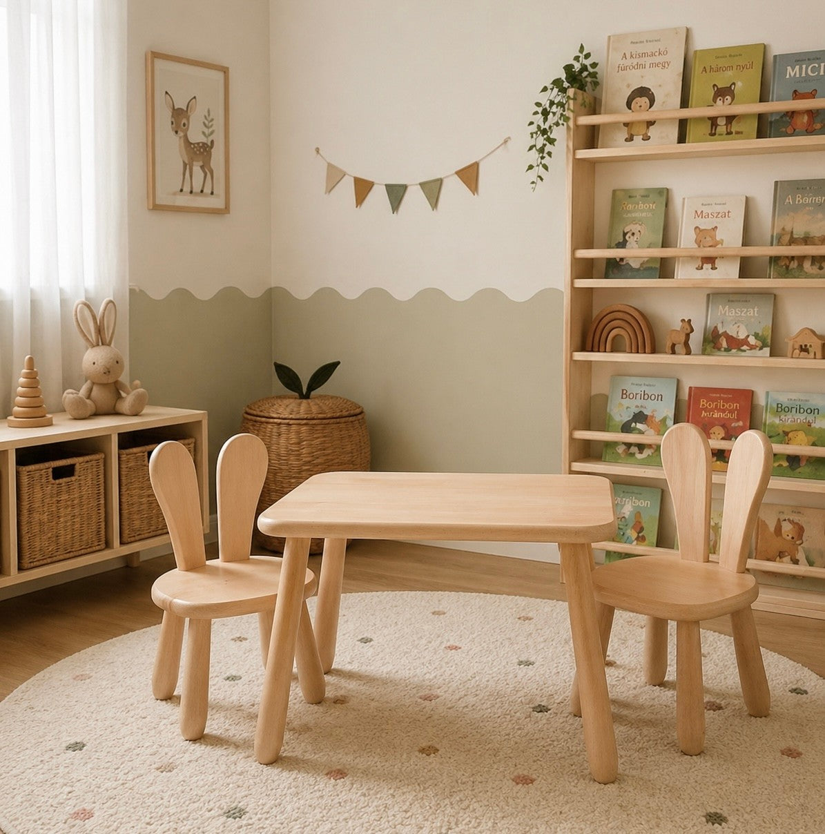 Kindertafel met 2 Stoeltjes konijn – afbeelding 3