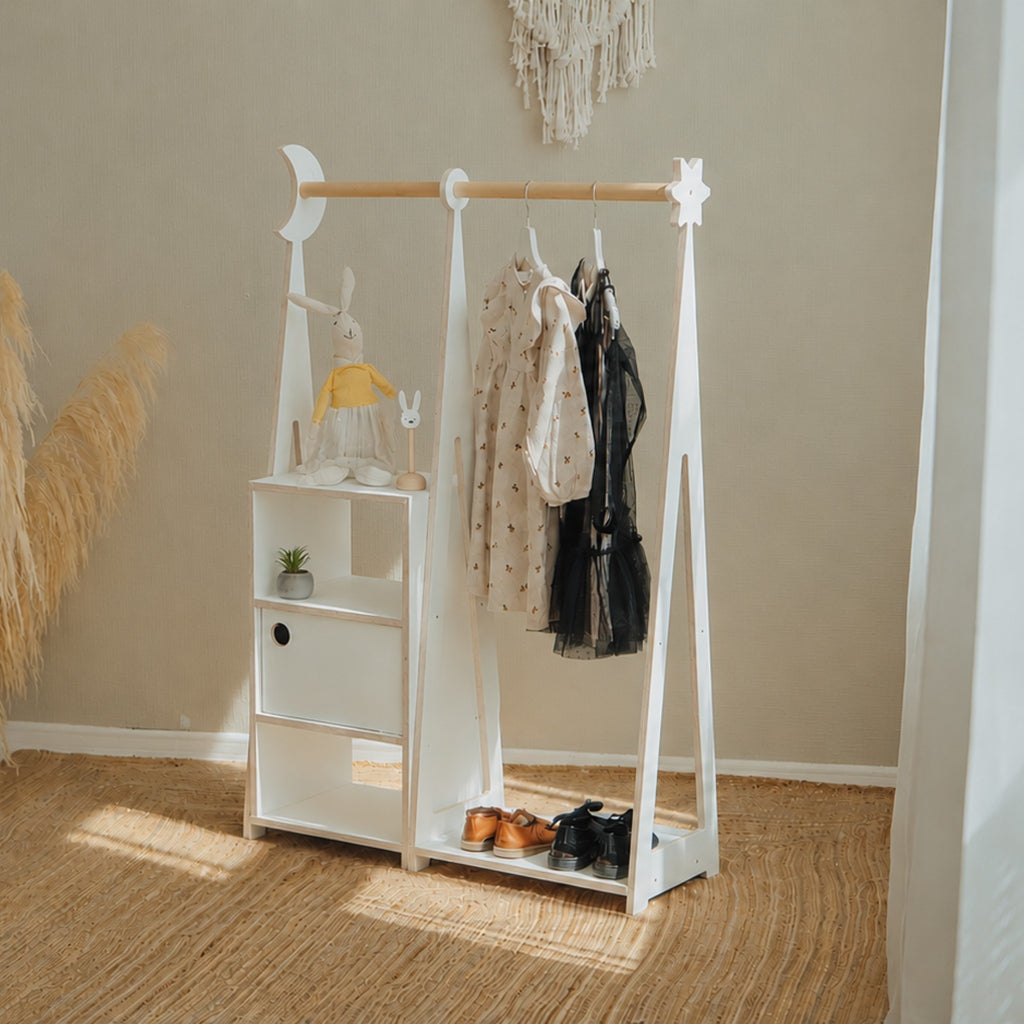 Kledingkast kinderkamer Montessori met opbergkastje – wit – afbeelding 6