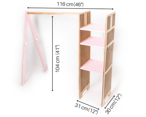 Kledingrek kinderkamer van hout met opbergplanken – afbeelding 7