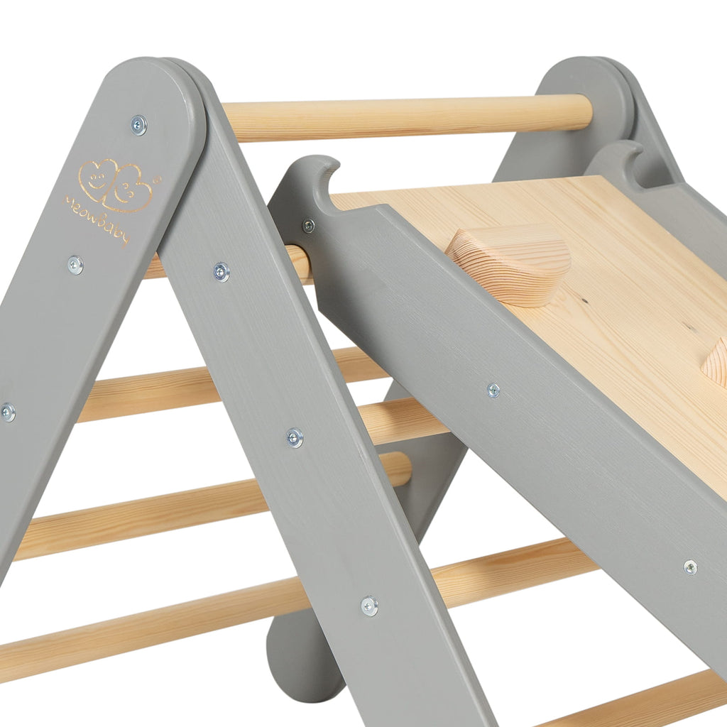 Klimdriehoek met glijbaan-klimwand 2-in-1 grijs – afbeelding 5