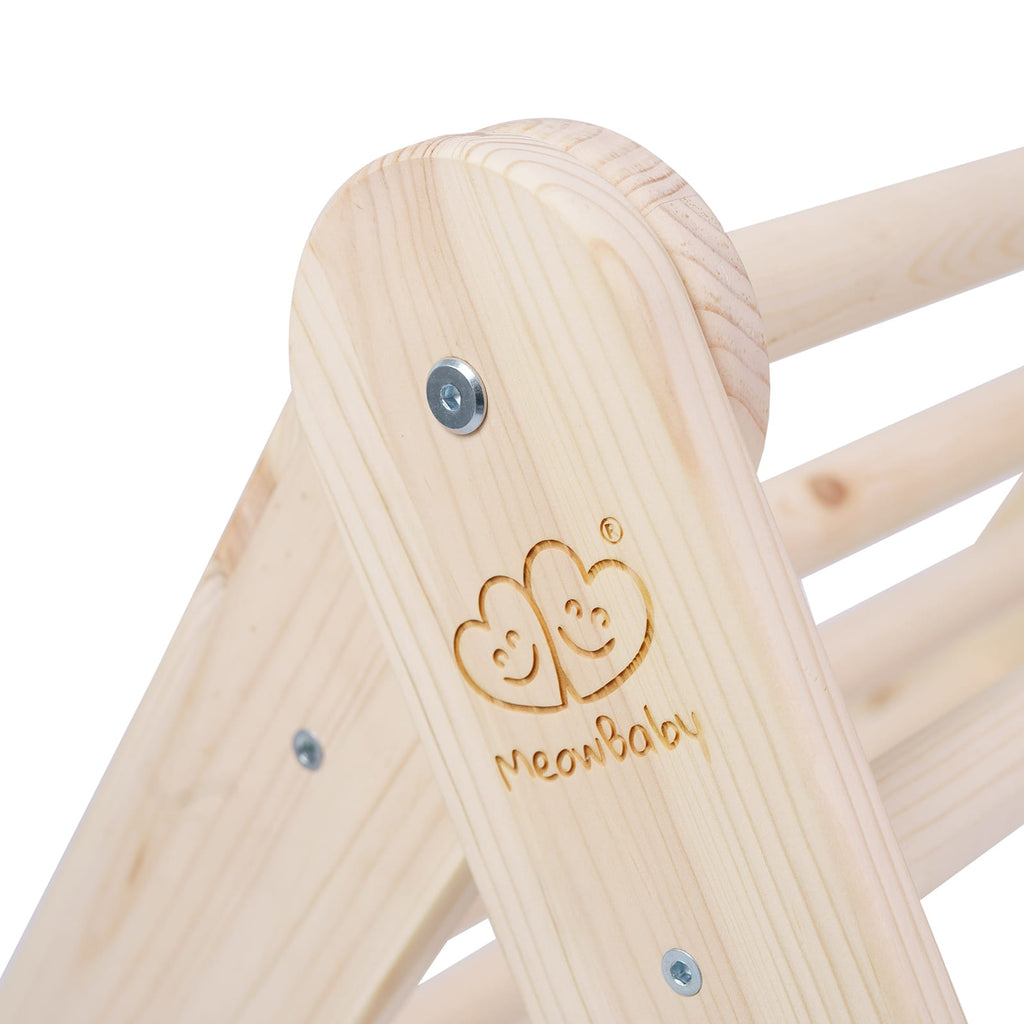 Klimdriehoek met glijbaan-klimwand 2-in-1 naturel – afbeelding 10