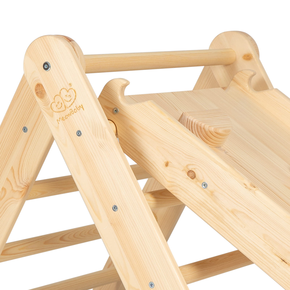 Klimdriehoek met glijbaan-klimwand 2-in-1 naturel – afbeelding 6